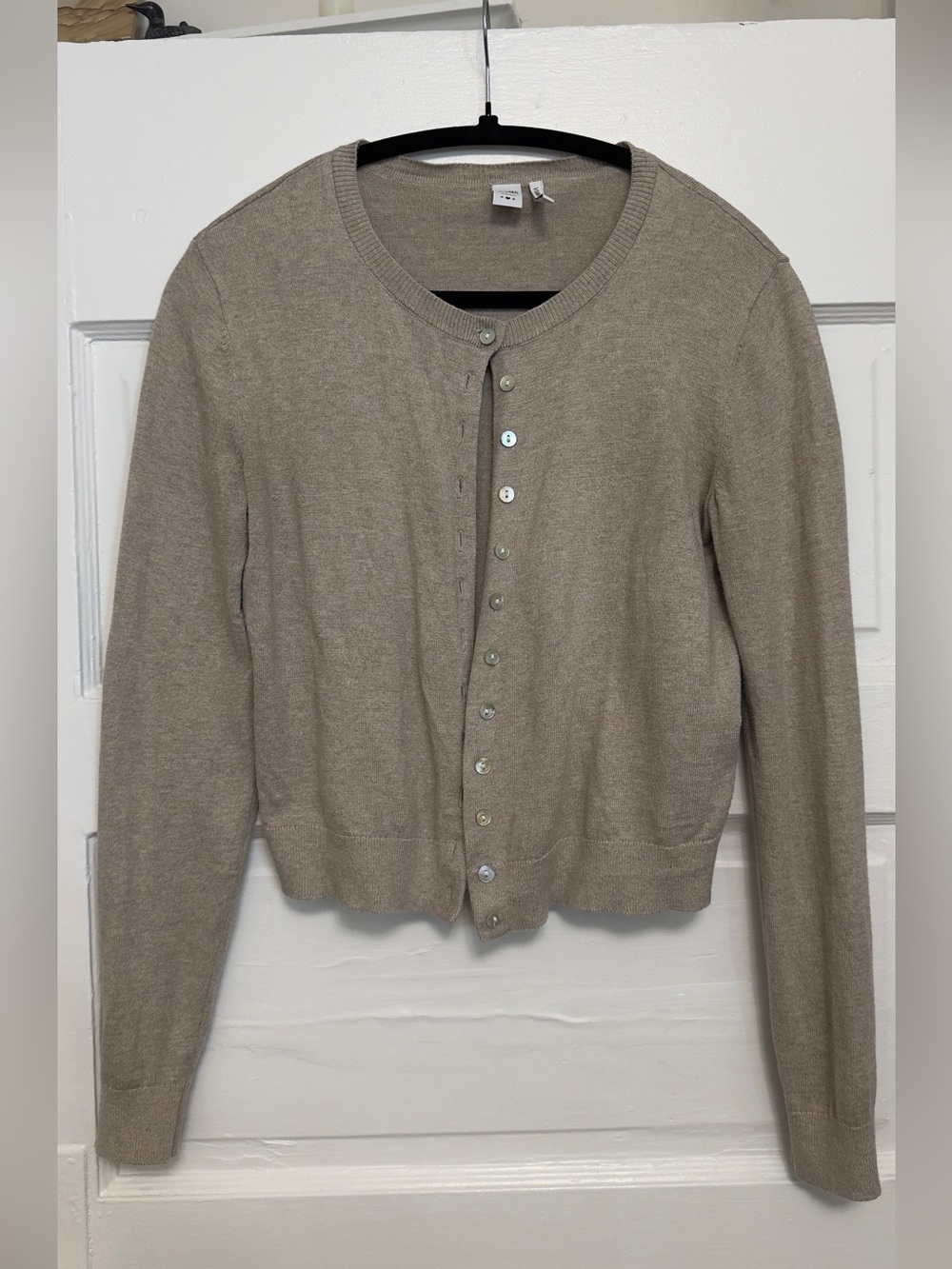 twik Neutral Beige-Taupe Crewneck Button Cardigan Organic Cotton